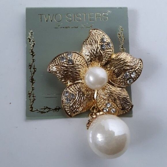 Vintage Two Sisters Women's Gold Large Brooch - Picture 4 of 10